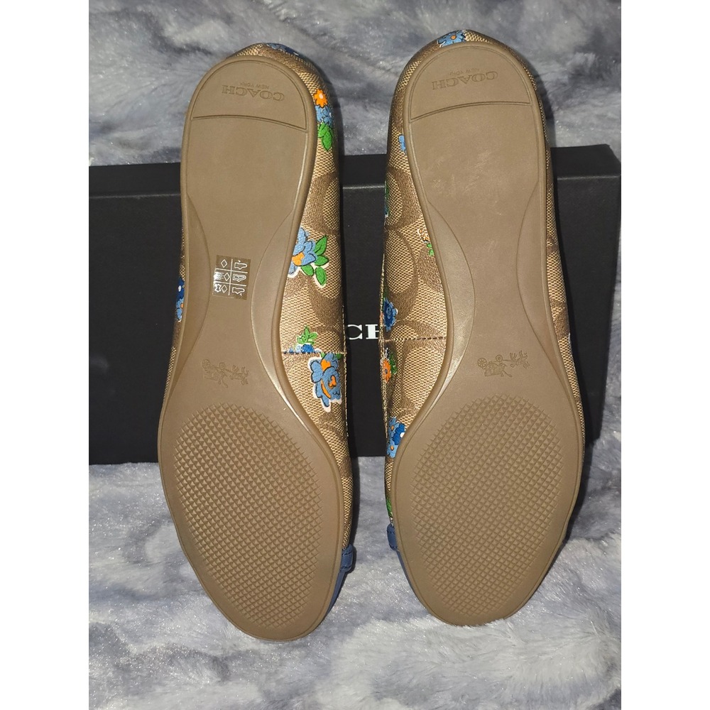 NWB Coach Leila Signature C Posey Cls Flats Khaki Blue Marina Floral Size 6.5 - Picture 5 of 8